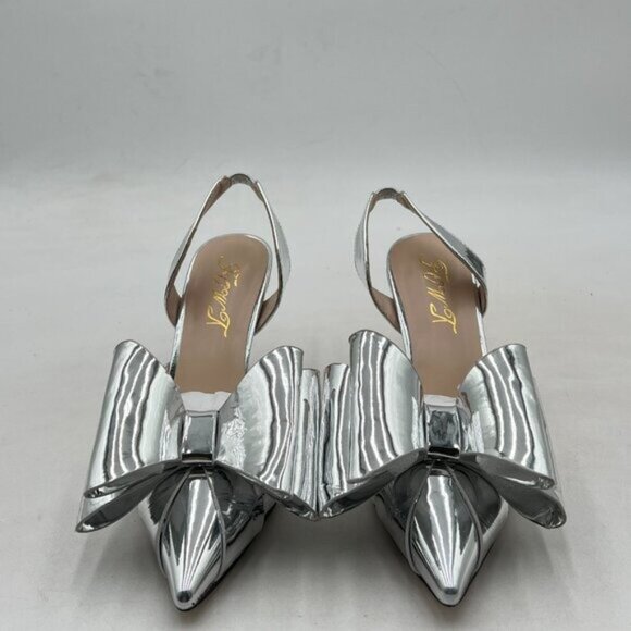 FOWT Silver Bow Pointed Toe Pumps High Heel Slingbacks Slip on Elegant Shoes - Picture 3 of 8